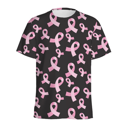 Pink Breast Cancer Ribbon Pattern Print Men's Sports T-Shirt