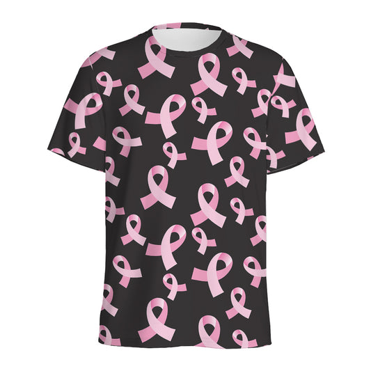 Pink Breast Cancer Ribbon Pattern Print Men's Sports T-Shirt
