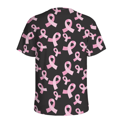 Pink Breast Cancer Ribbon Pattern Print Men's Sports T-Shirt