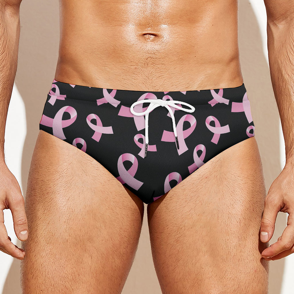 Pink Breast Cancer Ribbon Pattern Print Men's Swim Briefs