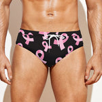 Pink Breast Cancer Ribbon Pattern Print Men's Swim Briefs
