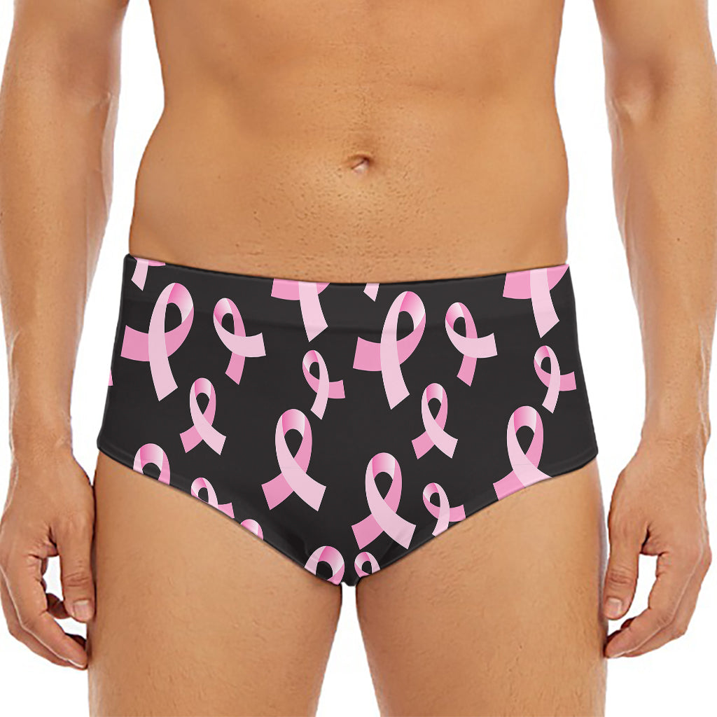Pink Breast Cancer Ribbon Pattern Print Men's Triangle Swim Briefs