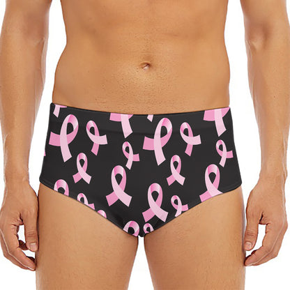 Pink Breast Cancer Ribbon Pattern Print Men's Triangle Swim Briefs