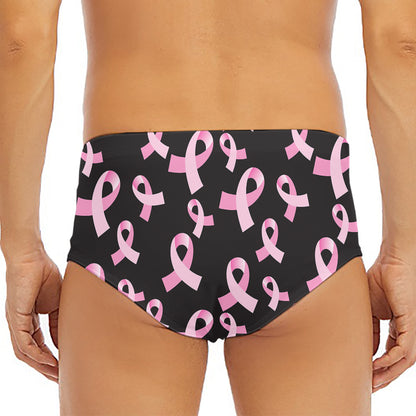 Pink Breast Cancer Ribbon Pattern Print Men's Triangle Swim Briefs