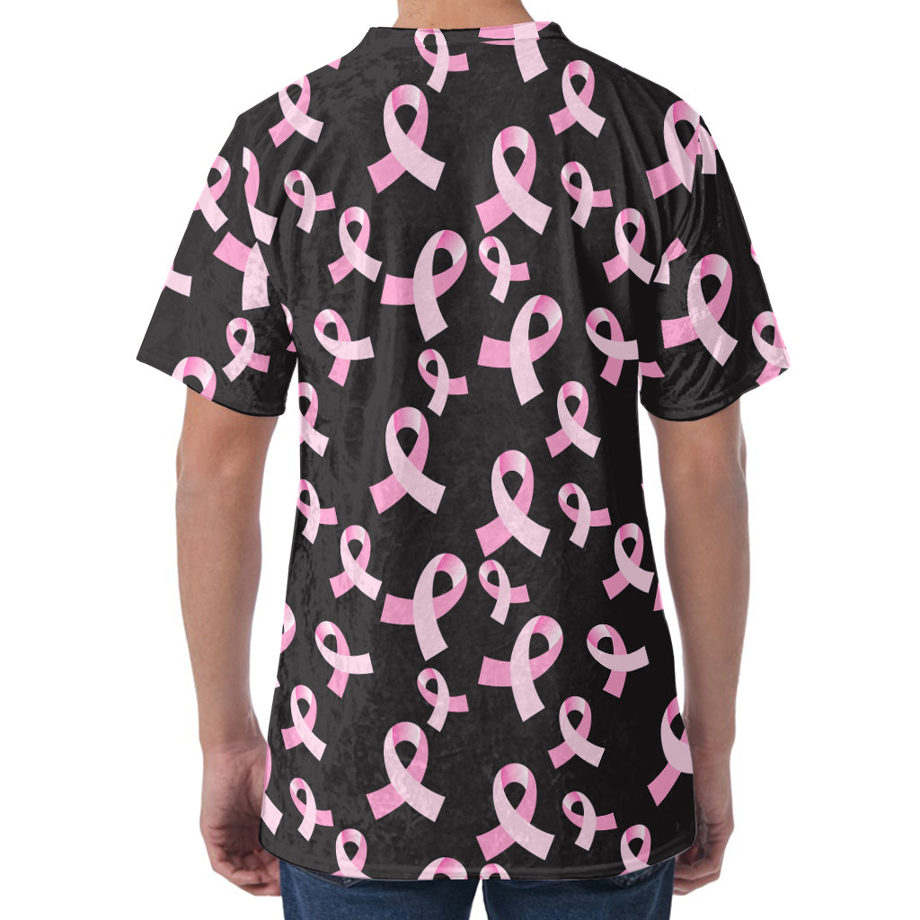 Pink Breast Cancer Ribbon Pattern Print Men's Velvet T-Shirt