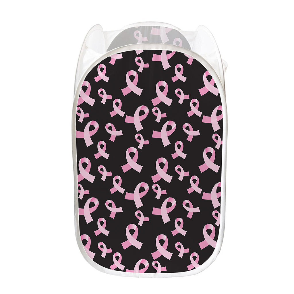 Pink Breast Cancer Ribbon Pattern Print Mesh Laundry Hamper