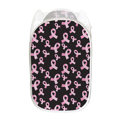 Pink Breast Cancer Ribbon Pattern Print Mesh Laundry Hamper