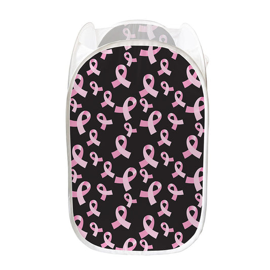 Pink Breast Cancer Ribbon Pattern Print Mesh Laundry Hamper