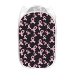 Pink Breast Cancer Ribbon Pattern Print Mesh Laundry Hamper