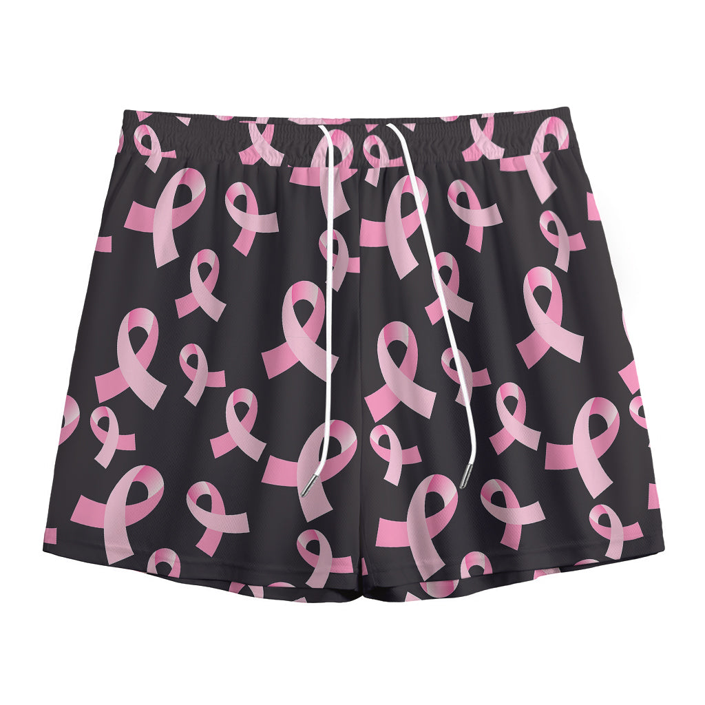 Pink Breast Cancer Ribbon Pattern Print Mesh Shorts