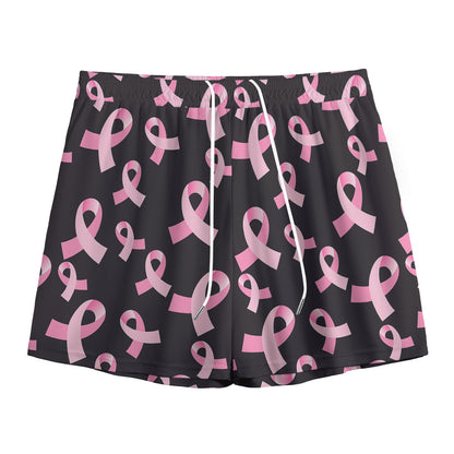 Pink Breast Cancer Ribbon Pattern Print Mesh Shorts