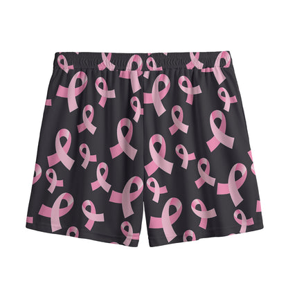 Pink Breast Cancer Ribbon Pattern Print Mesh Shorts