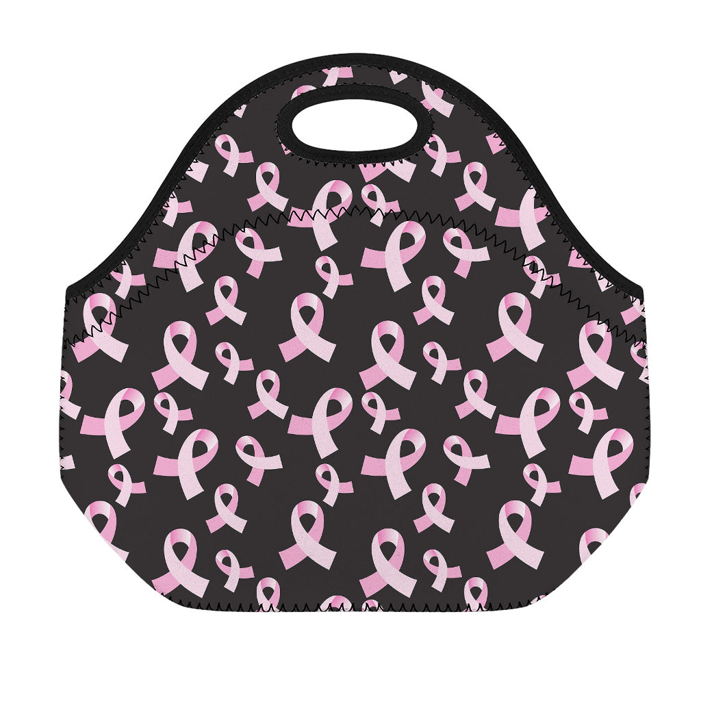 Pink Breast Cancer Ribbon Pattern Print Neoprene Lunch Bag