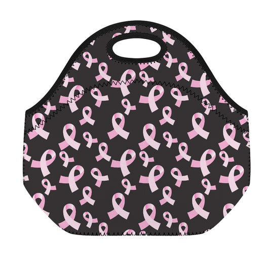 Pink Breast Cancer Ribbon Pattern Print Neoprene Lunch Bag