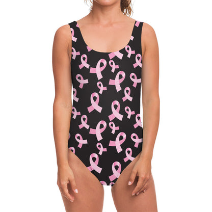 Pink Breast Cancer Ribbon Pattern Print One Piece Swimsuit