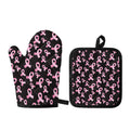 Pink Breast Cancer Ribbon Pattern Print Oven Mitt And Pot Holder Set