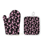 Pink Breast Cancer Ribbon Pattern Print Oven Mitt And Pot Holder Set