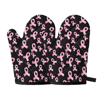 Pink Breast Cancer Ribbon Pattern Print Oven Mitts