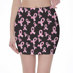Pink Breast Cancer Ribbon Pattern Print Pencil Mini Skirt