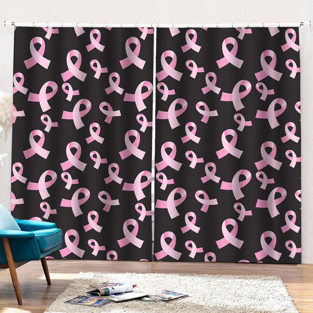 Pink Breast Cancer Ribbon Pattern Print Pencil Pleat Curtains