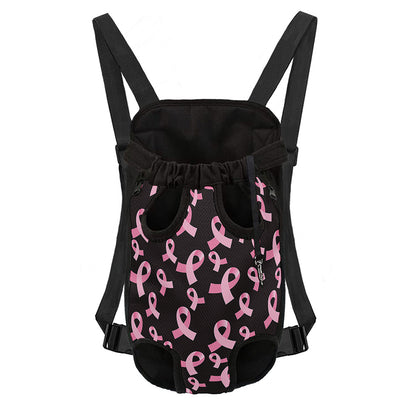 Pink Breast Cancer Ribbon Pattern Print Pet Carrier Backpack