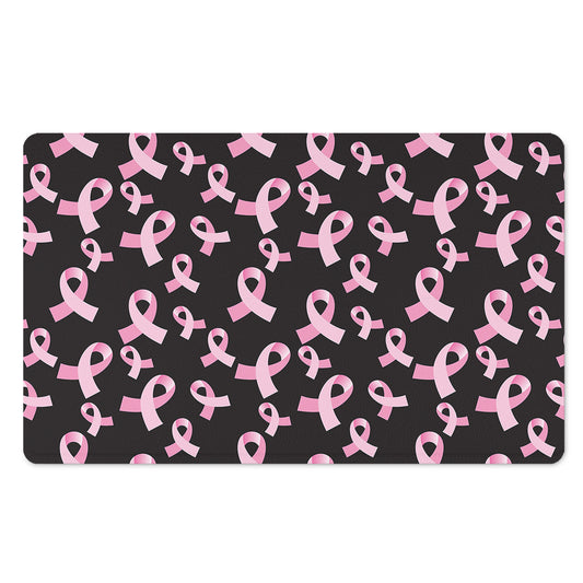Pink Breast Cancer Ribbon Pattern Print Polyester Doormat