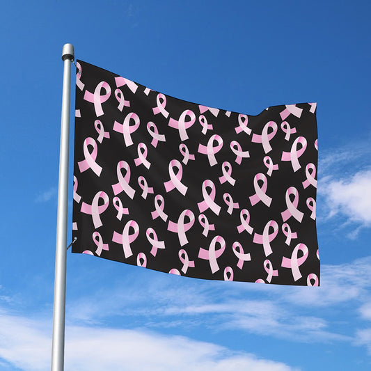 Pink Breast Cancer Ribbon Pattern Print Polyester Flag