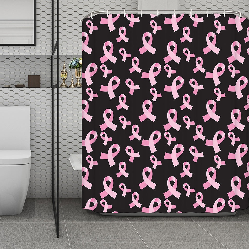 Pink Breast Cancer Ribbon Pattern Print Polyester Shower Curtain