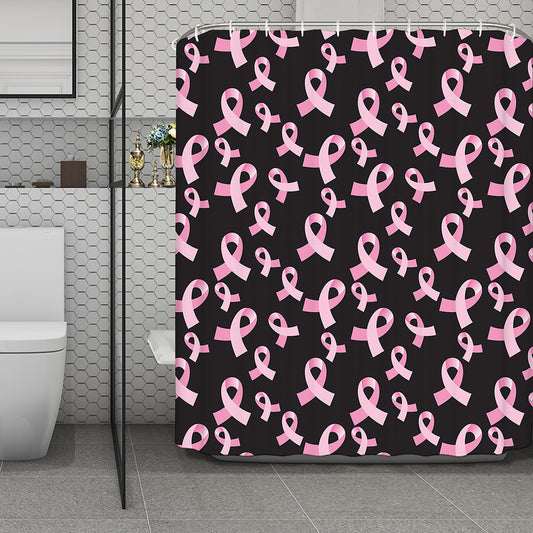 Pink Breast Cancer Ribbon Pattern Print Polyester Shower Curtain