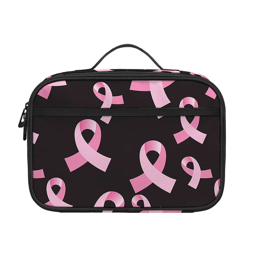 Pink Breast Cancer Ribbon Pattern Print Portable Lunch Bag