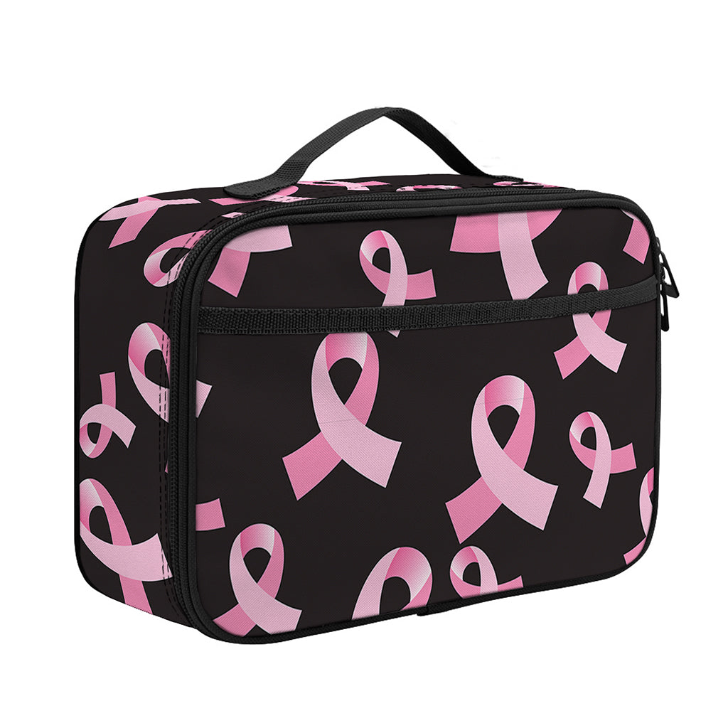 Pink Breast Cancer Ribbon Pattern Print Portable Lunch Bag
