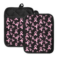 Pink Breast Cancer Ribbon Pattern Print Pot Holders With Pocket