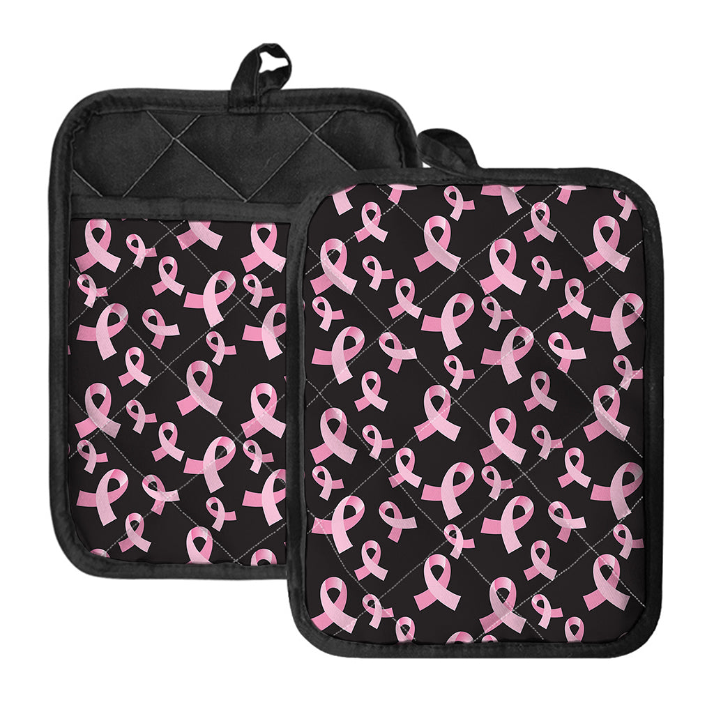 Pink Breast Cancer Ribbon Pattern Print Pot Holders With Pocket