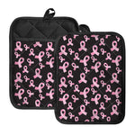 Pink Breast Cancer Ribbon Pattern Print Pot Holders With Pocket