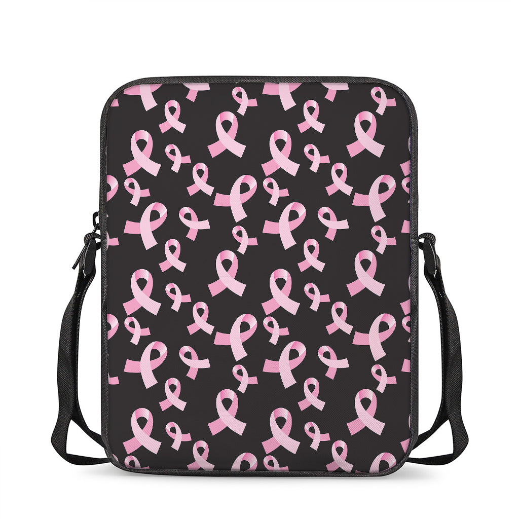 Pink Breast Cancer Ribbon Pattern Print Rectangular Crossbody Bag