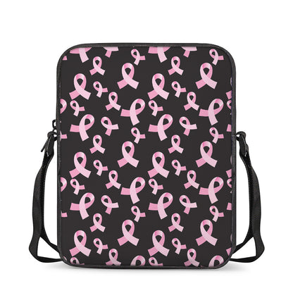 Pink Breast Cancer Ribbon Pattern Print Rectangular Crossbody Bag
