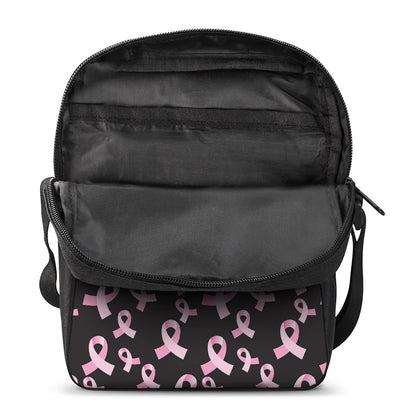Pink Breast Cancer Ribbon Pattern Print Rectangular Crossbody Bag