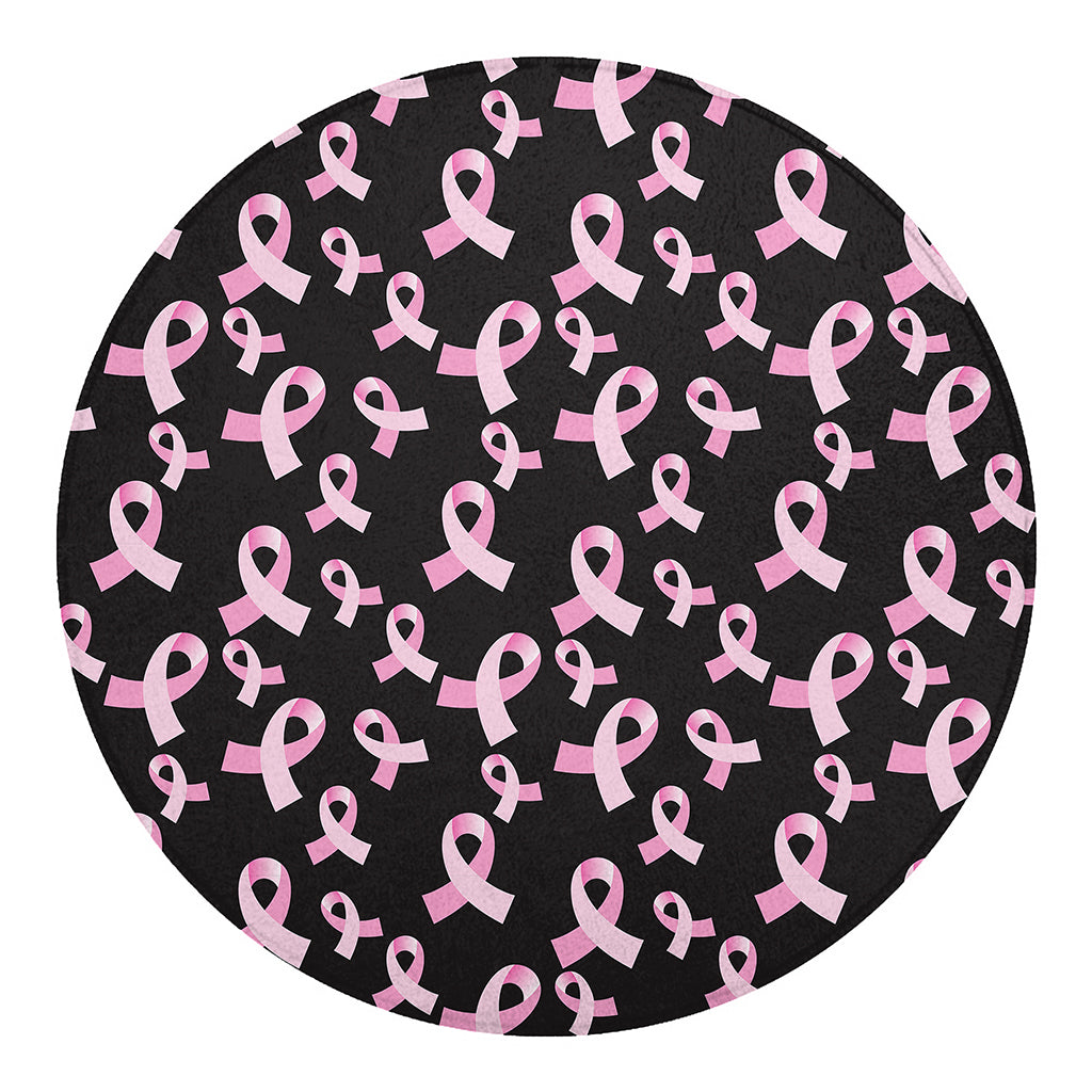 Pink Breast Cancer Ribbon Pattern Print Round Blanket