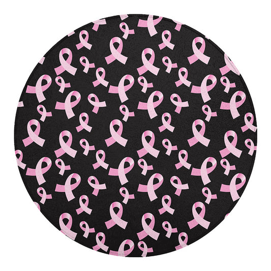 Pink Breast Cancer Ribbon Pattern Print Round Blanket