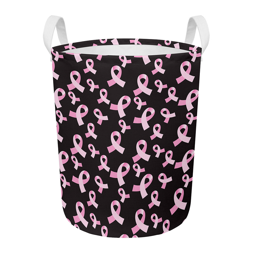 Pink Breast Cancer Ribbon Pattern Print Round Laundry Basket
