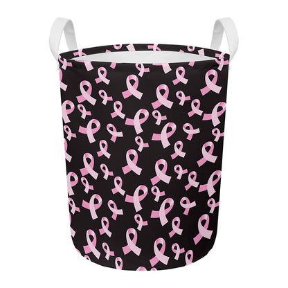 Pink Breast Cancer Ribbon Pattern Print Round Laundry Basket