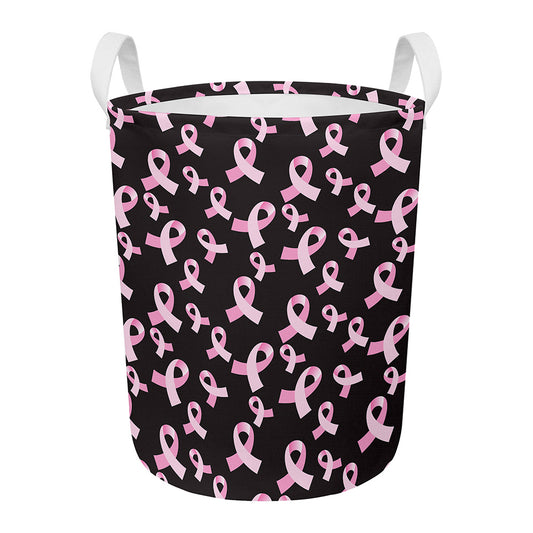 Pink Breast Cancer Ribbon Pattern Print Round Laundry Basket