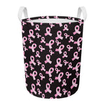 Pink Breast Cancer Ribbon Pattern Print Round Laundry Basket