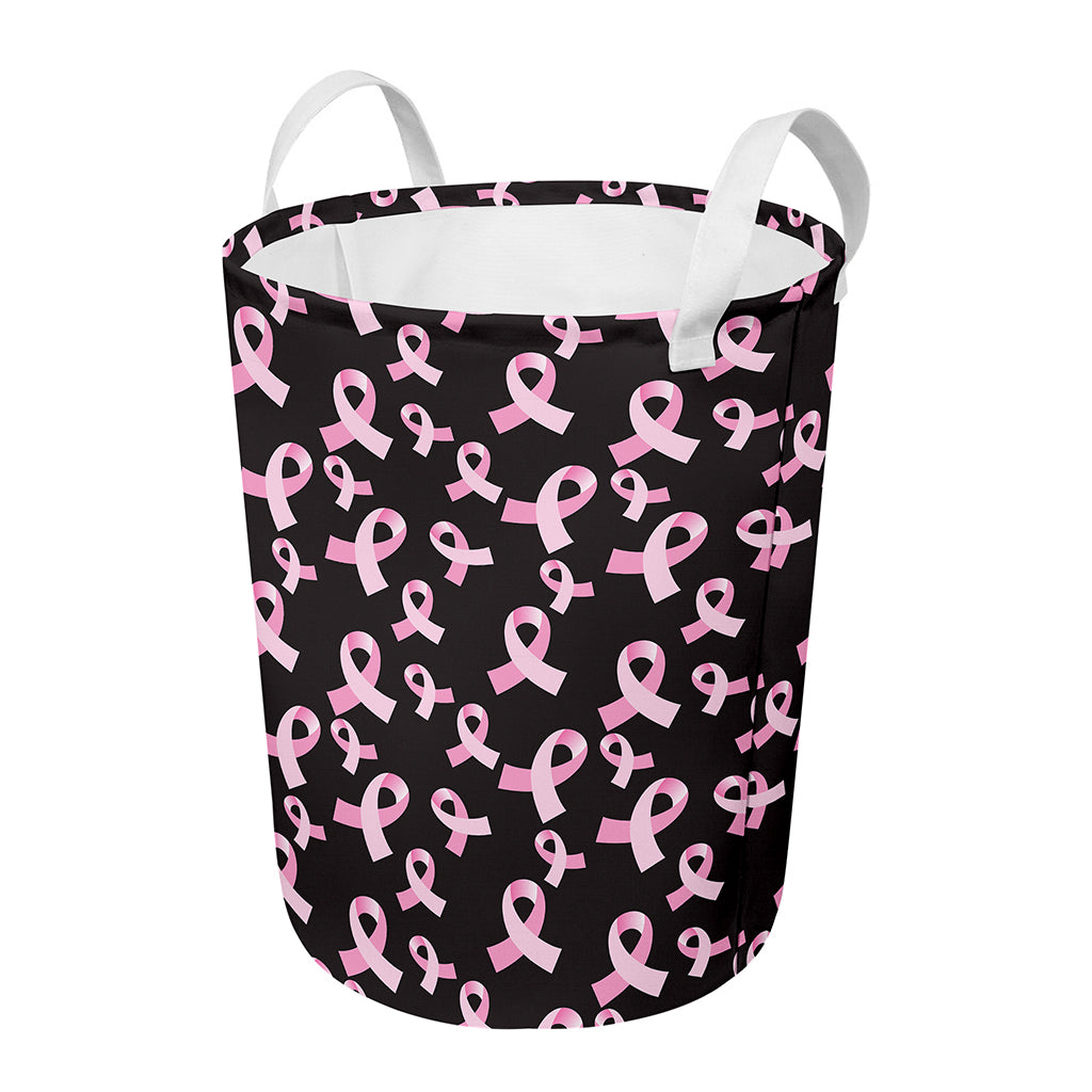 Pink Breast Cancer Ribbon Pattern Print Round Laundry Basket