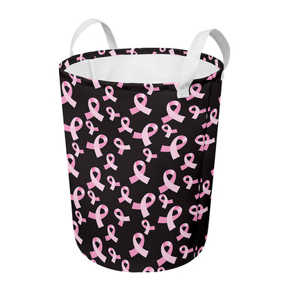 Pink Breast Cancer Ribbon Pattern Print Round Laundry Basket