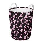 Pink Breast Cancer Ribbon Pattern Print Round Laundry Basket