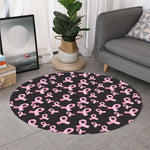 Pink Breast Cancer Ribbon Pattern Print Round Rug