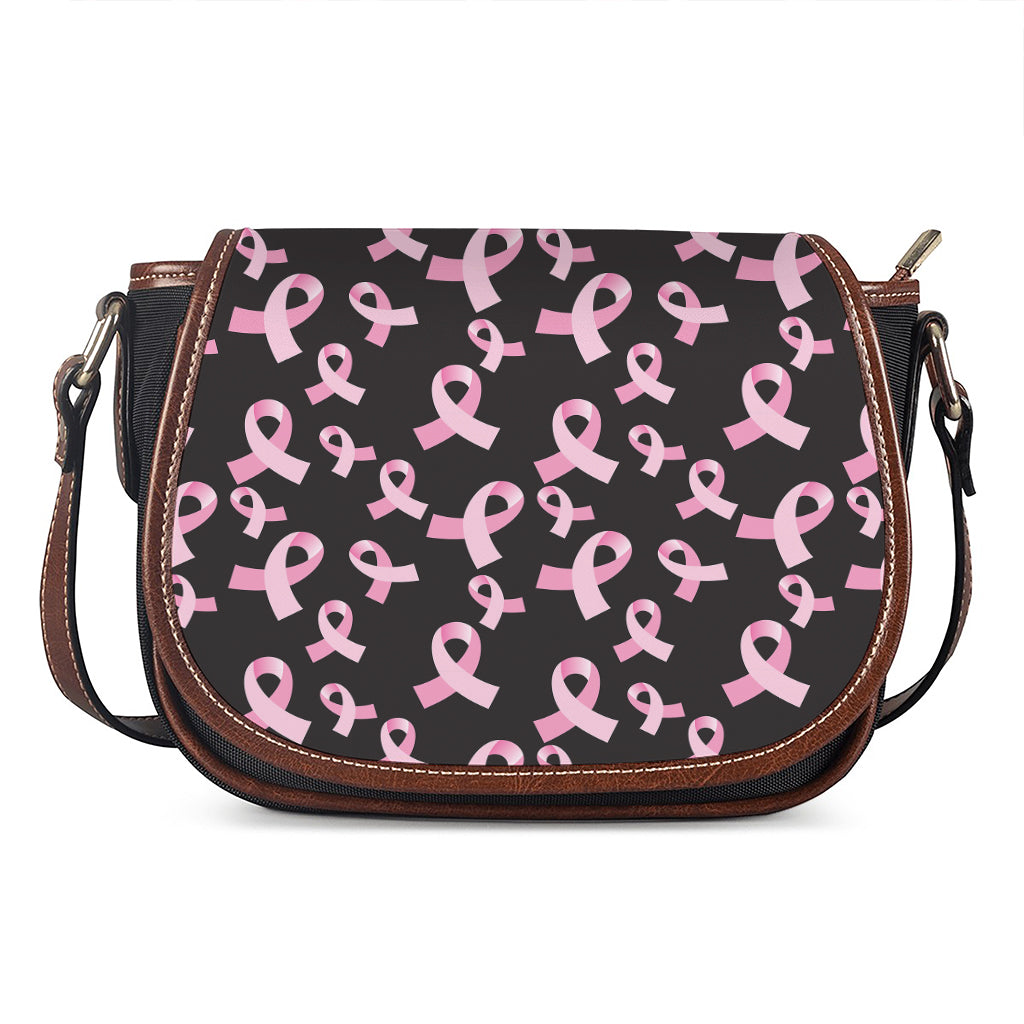 Pink Breast Cancer Ribbon Pattern Print Saddle Bag