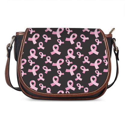 Pink Breast Cancer Ribbon Pattern Print Saddle Bag