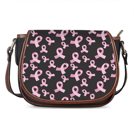 Pink Breast Cancer Ribbon Pattern Print Saddle Bag
